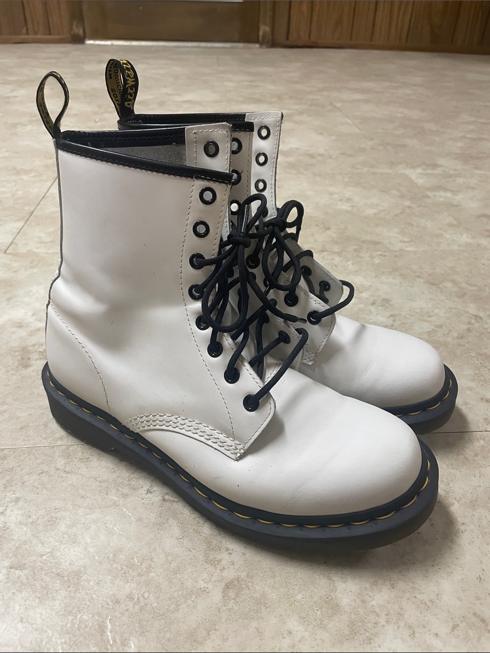 Dr. Martens White Lace-Up Combat Boots with Black Laces